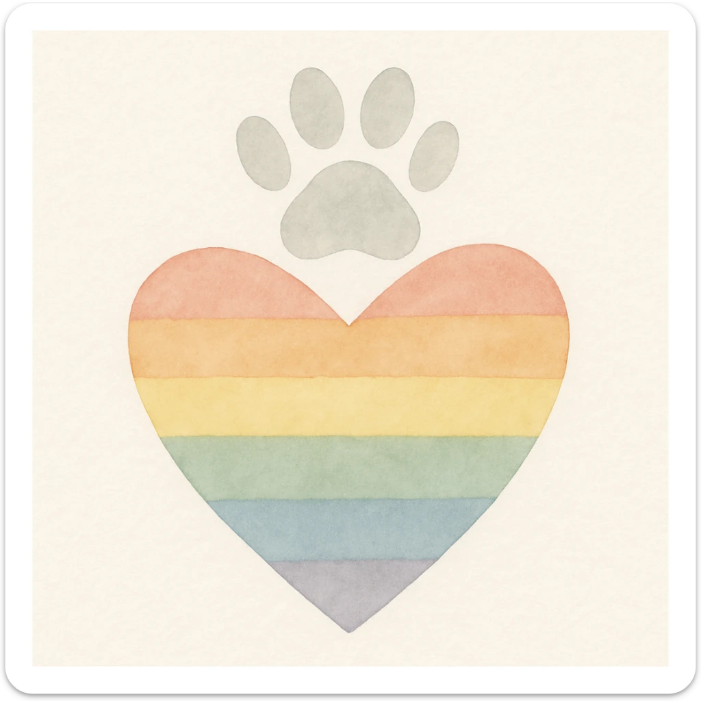 rainbow pride heart with a paw print on top, watercolor art style, no text sticker