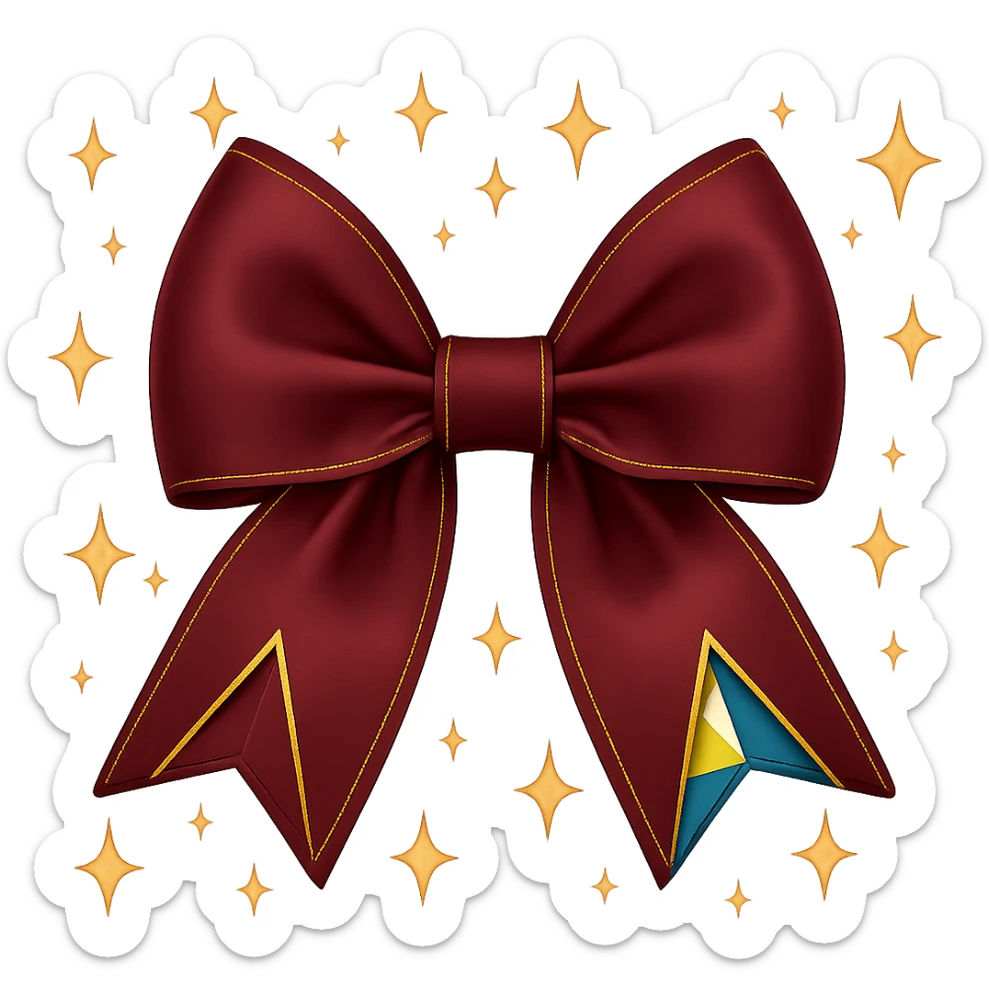 Change the sparkly pink bow with stars and gold outline to a burgundy color, keeping the gold outline and stars intact. The background should be transparent. sticker