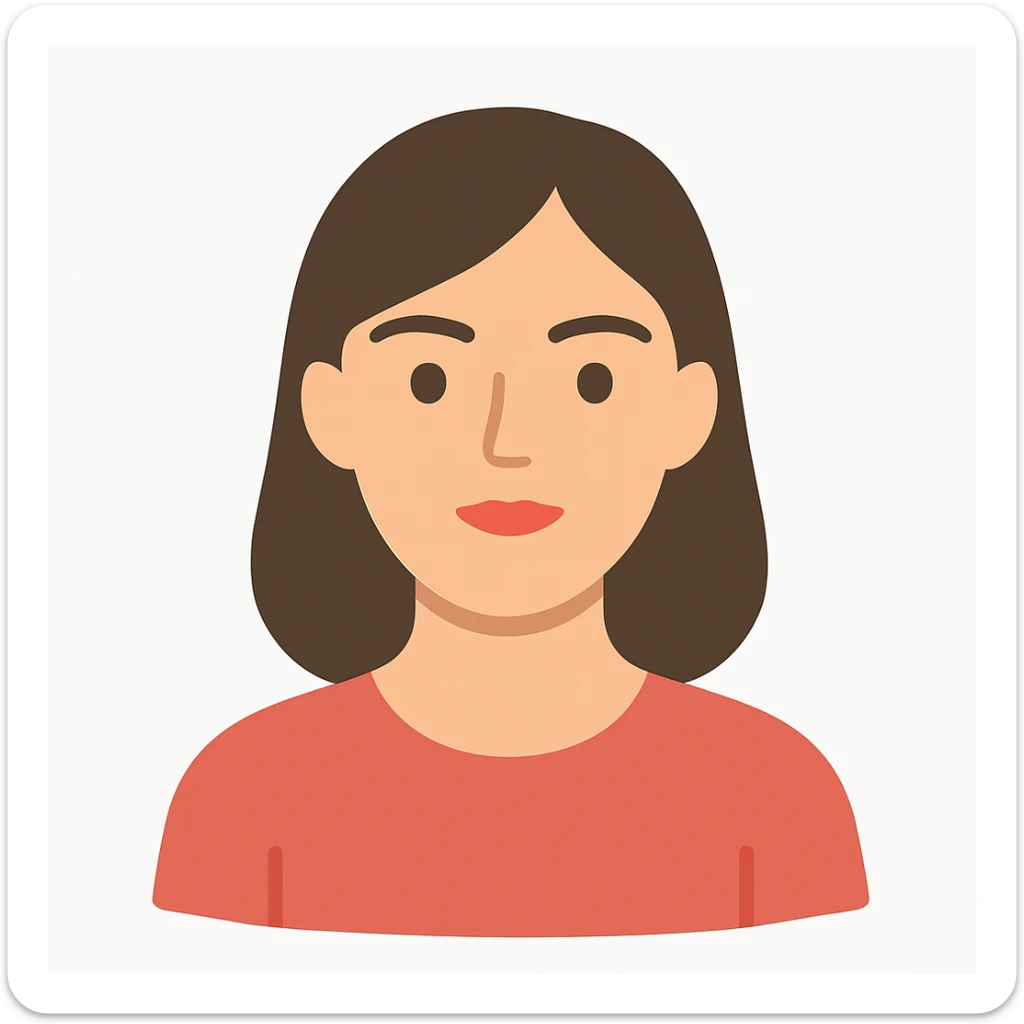 tasteful portrait of a brunette woman, minimal background, clean lines, color illustration sticker
