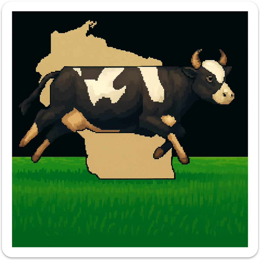 Add the outline of the state of Wisconsin in the background behind the cow and grass field sticker