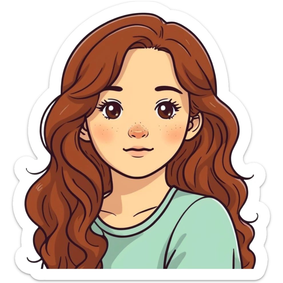 Girl with freckles and long brown wavy hair sticker