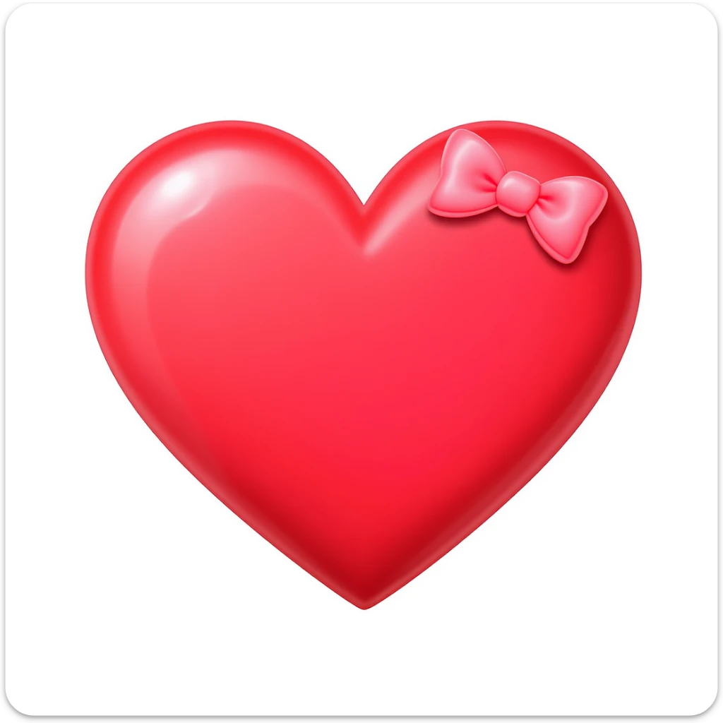 heart emoji, cute and shiny, with a bow accent, no background sticker