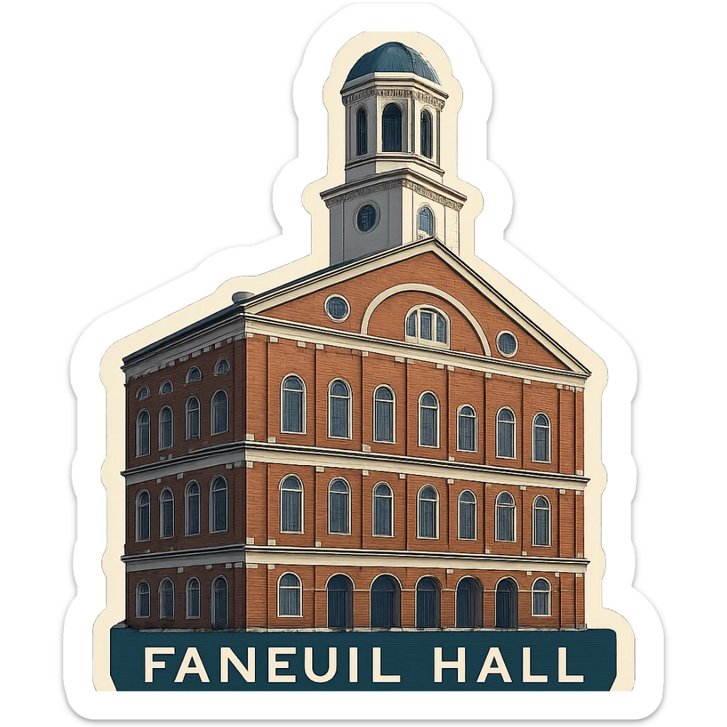 Adjust the lighting of the Faneuil Hall emoji to be more true-to-life and less yellow, while keeping the majestic, ornate architecture, lifelike detail, and accurate colors. Maintain the transparent background. sticker