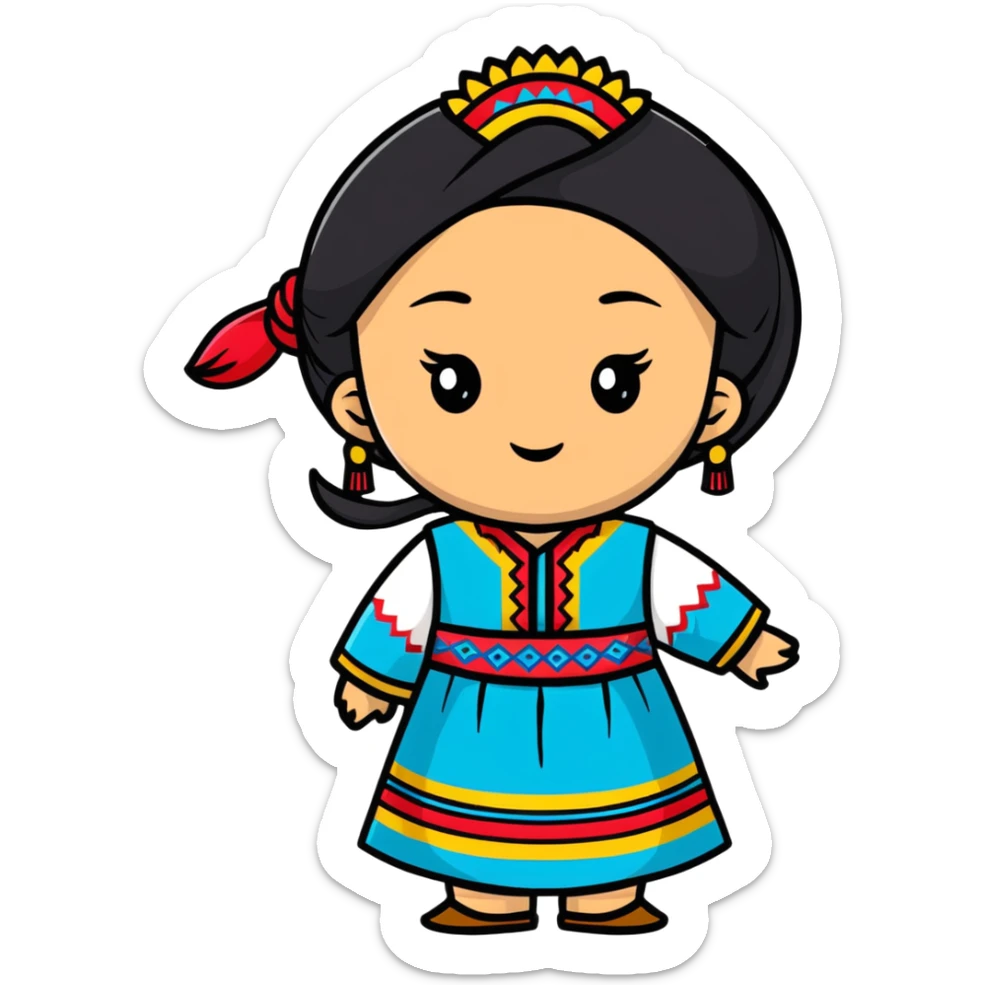 Happy Kazakh girl in colorful traditional dress sticker
