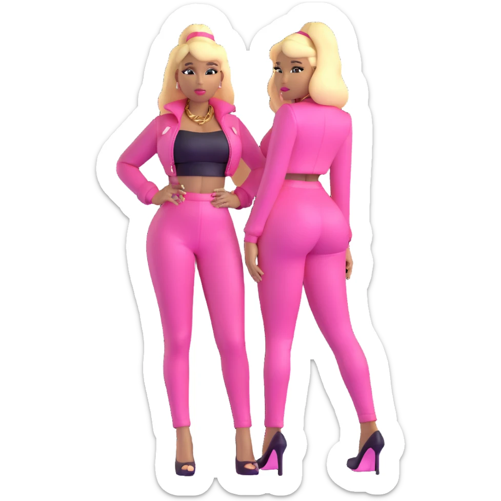 Nicki Minaj wearing a pink outfit with hair that is half blonde and half pink sticker