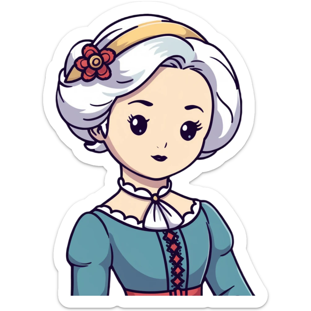 Victorian woman with white hair and starstruck eyes, elegant period dress sticker