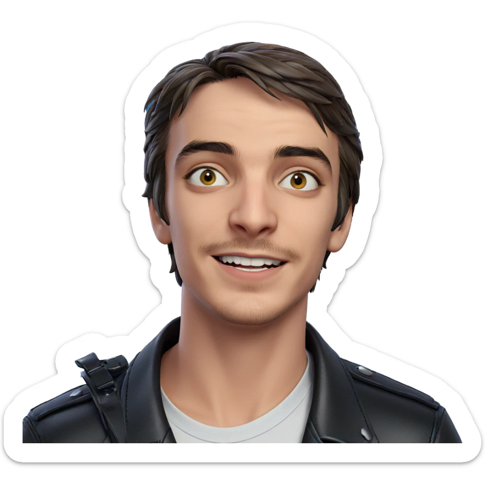 smiling boy in leather jacket sticker