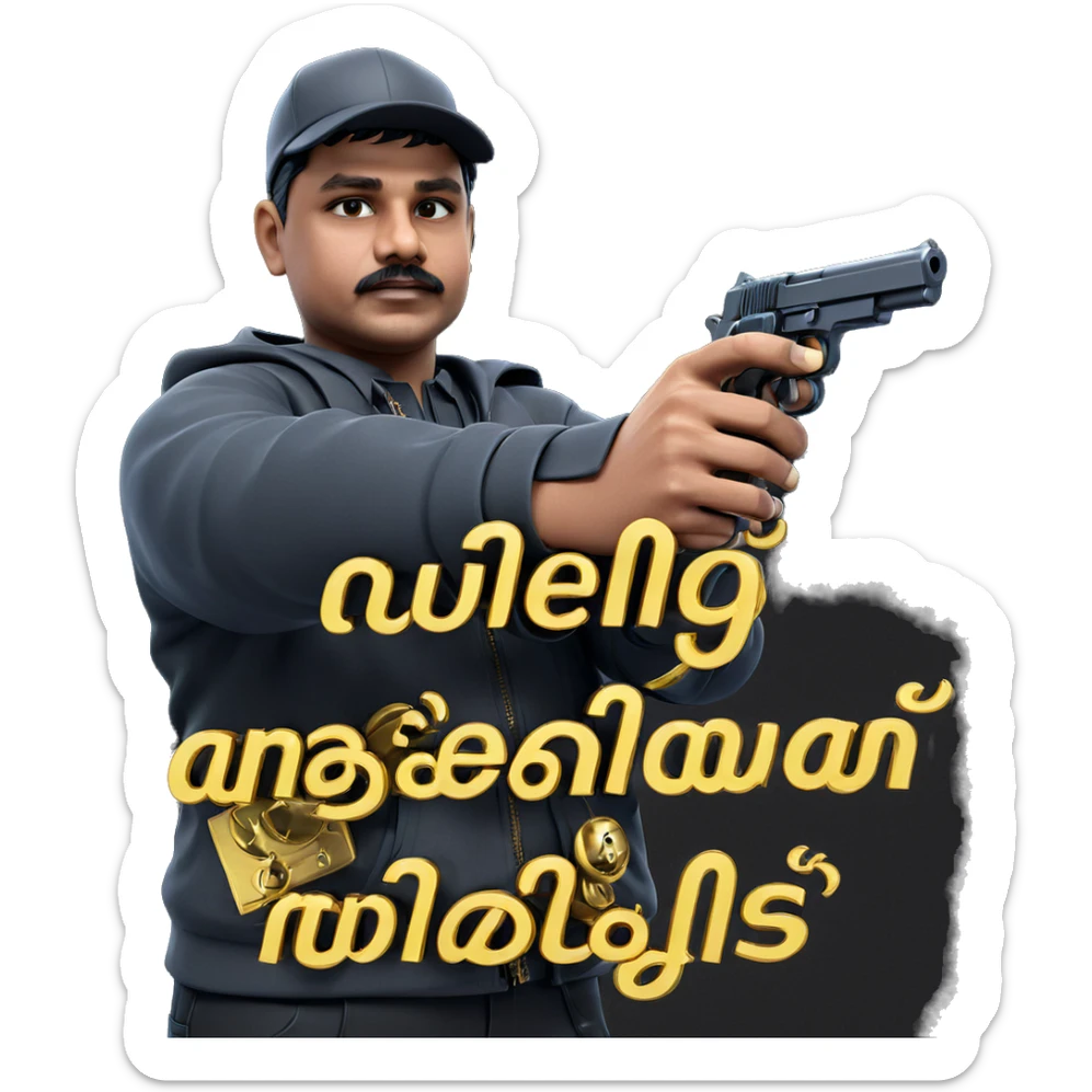 boy with handgun and hat sticker