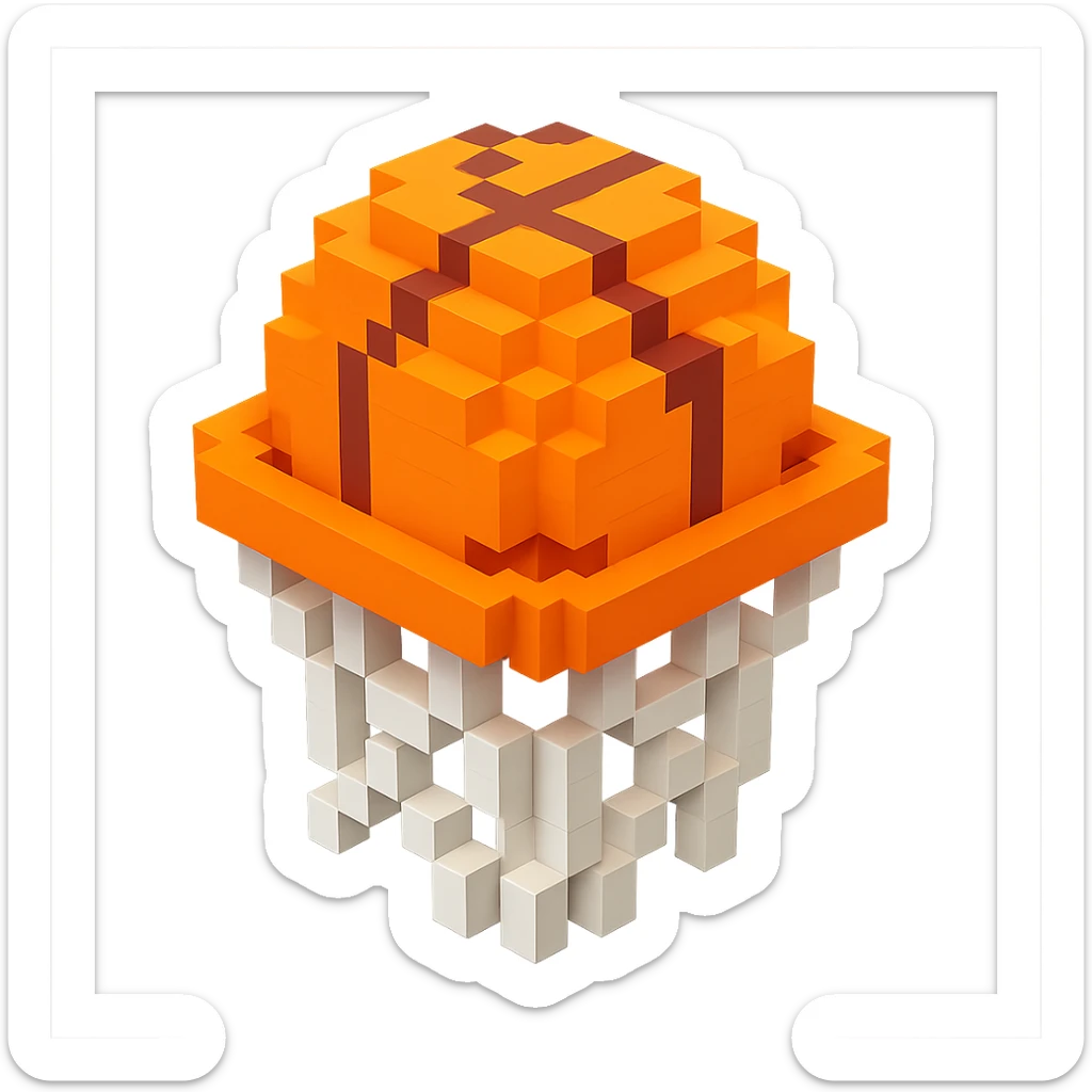Voxel-style basketball in a net, variation 8 sticker