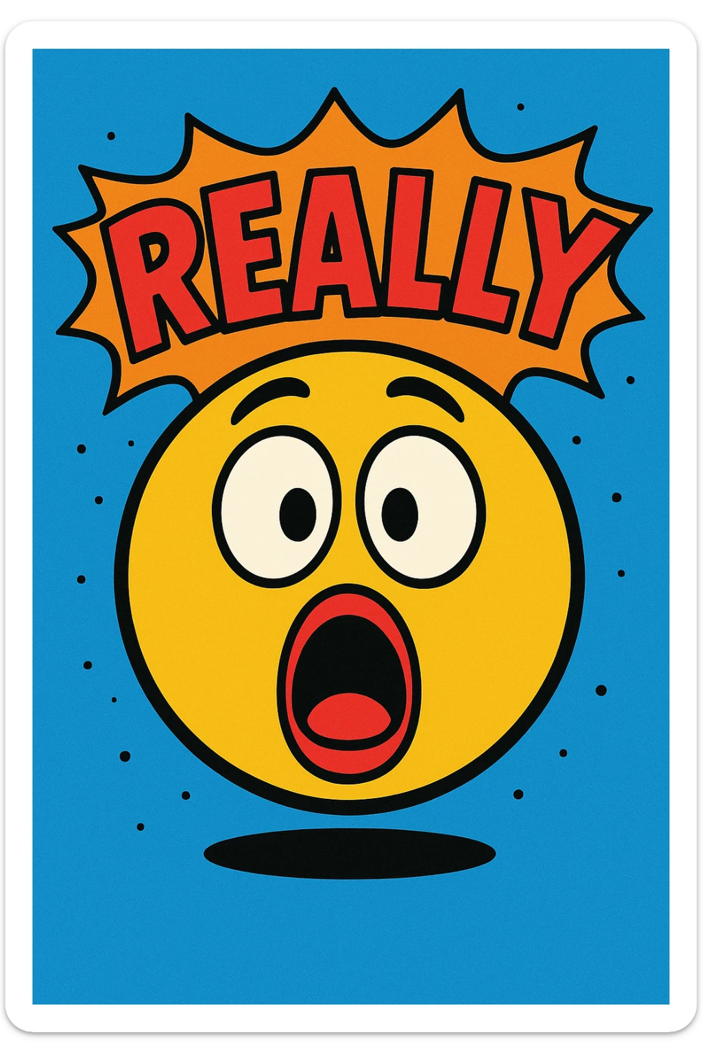 funny emoji of the word 'really', surprised face, comic style, bright colors sticker