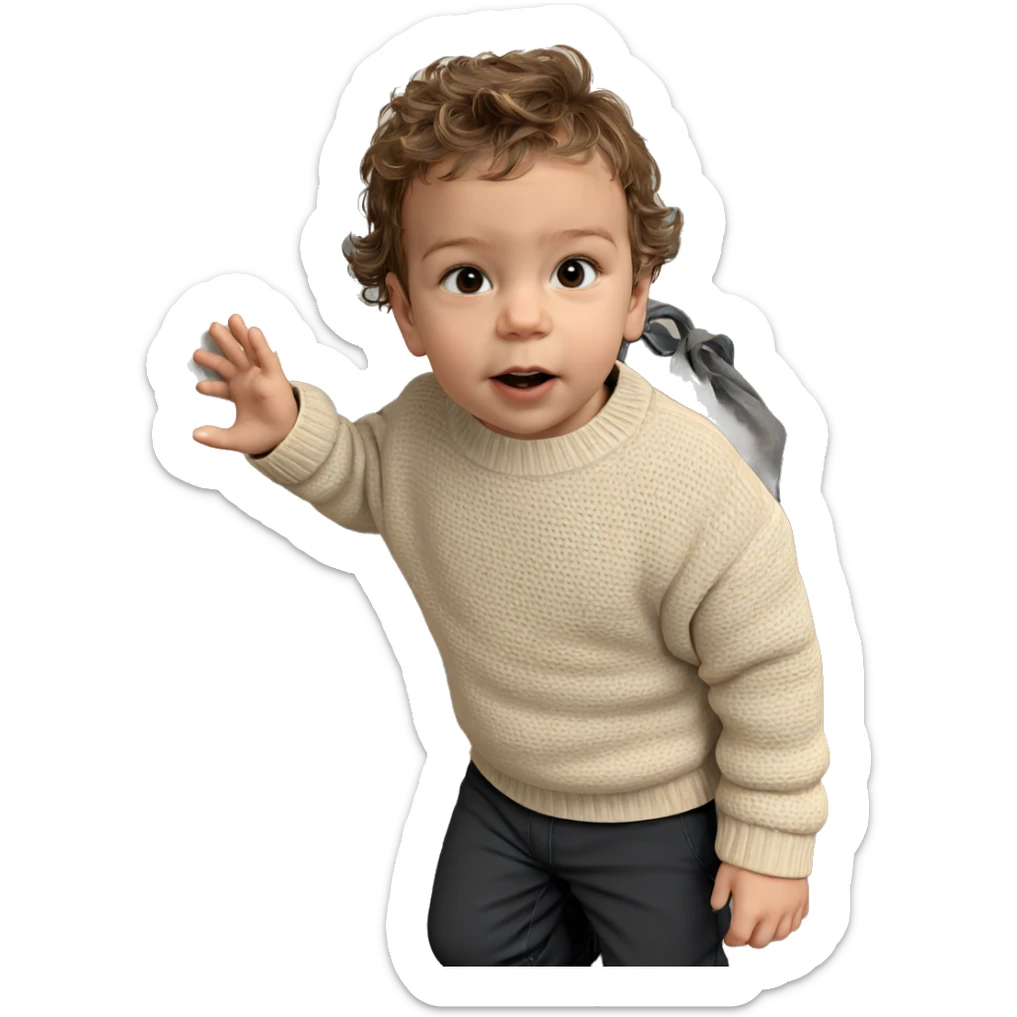 child with bag and sweater sticker