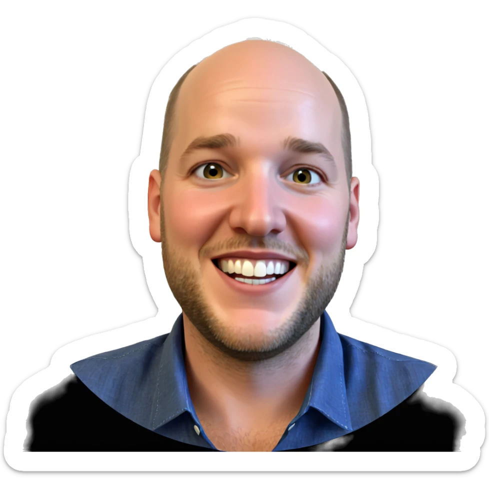 smiling bald man in shirt sticker