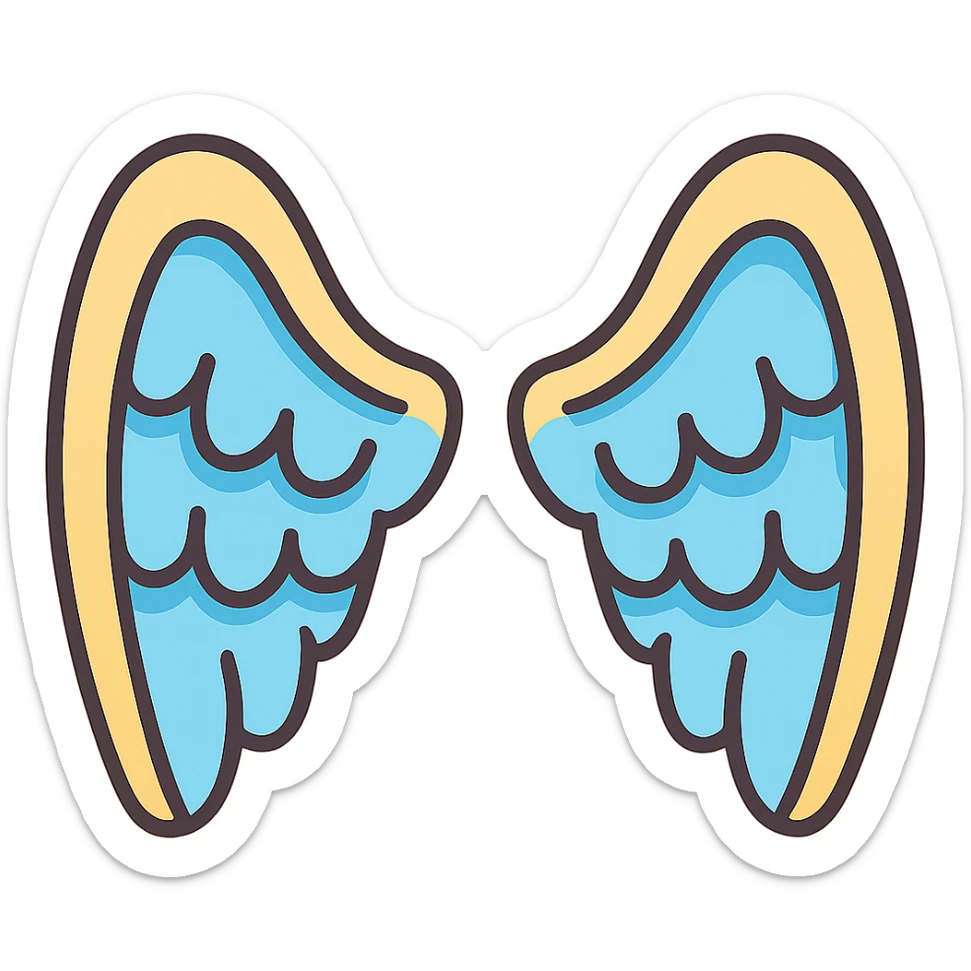 a pair of angel wings, soft and feathery, gentle cartoon style sticker
