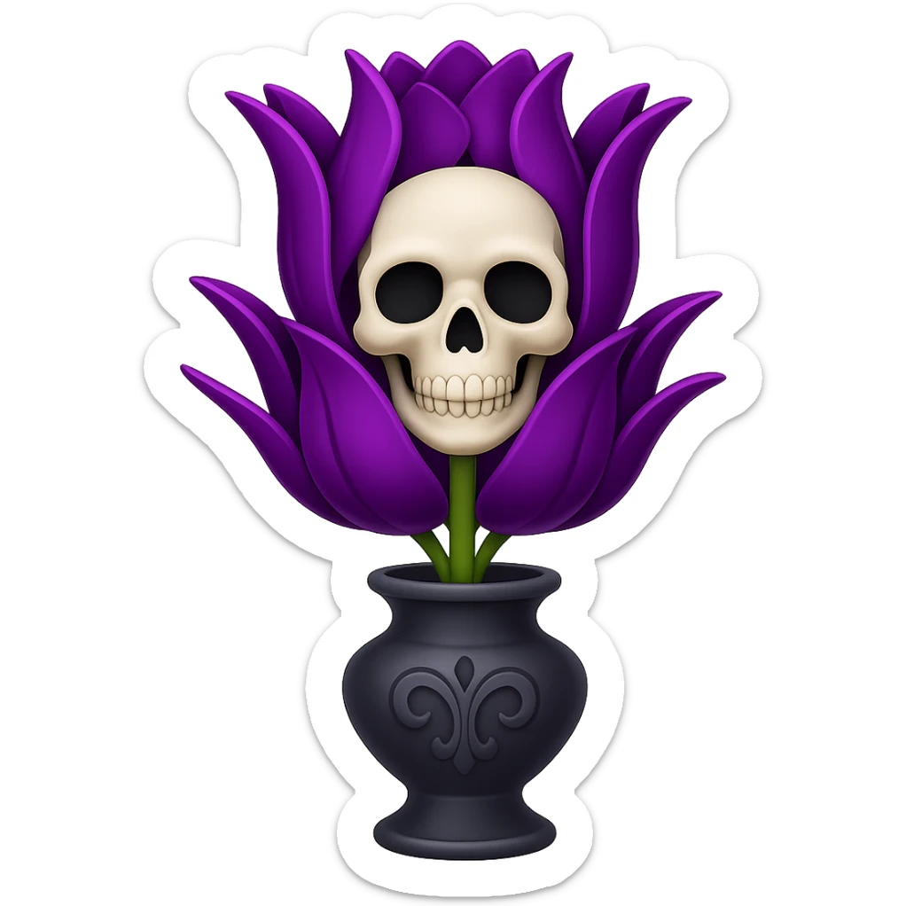 Add a gothic vase under the goth tulip in the style of apple emojis, keeping the background transparent. The style should mimic the apple emoji aesthetic with clean, colorful, and smooth shading typical of apple emojis. sticker