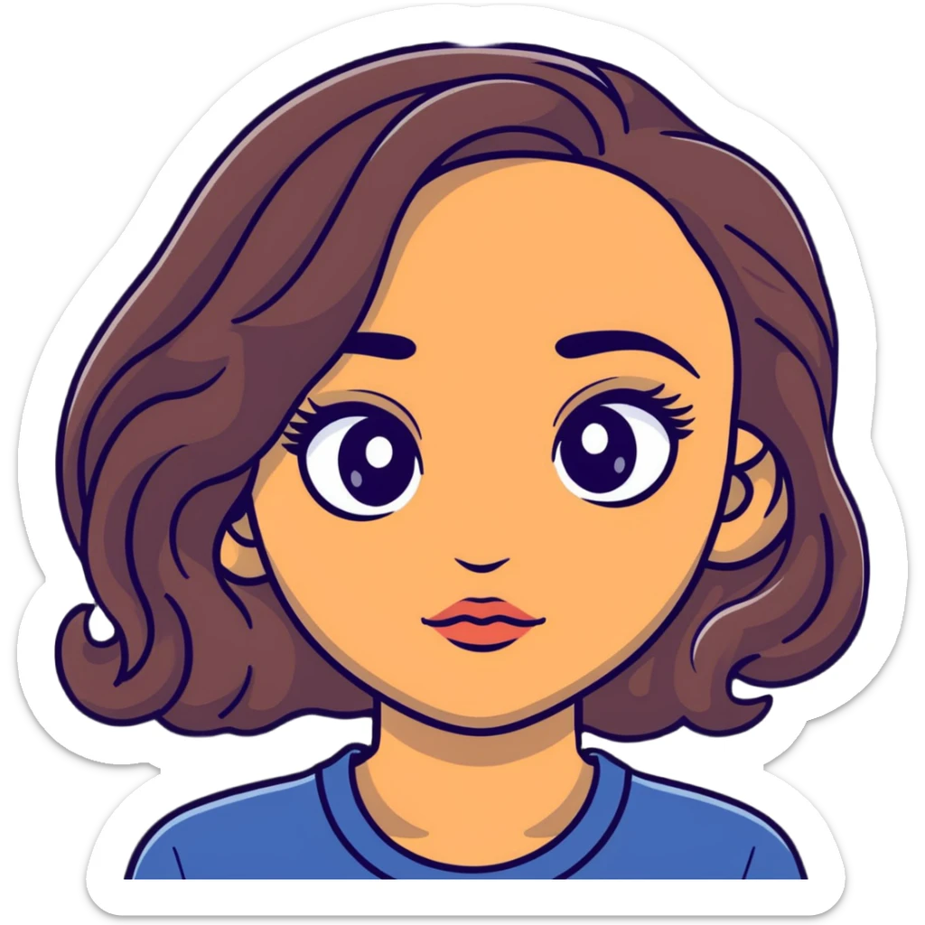 woman face with big eyes, medium skin tone, and dark wavy hair sticker