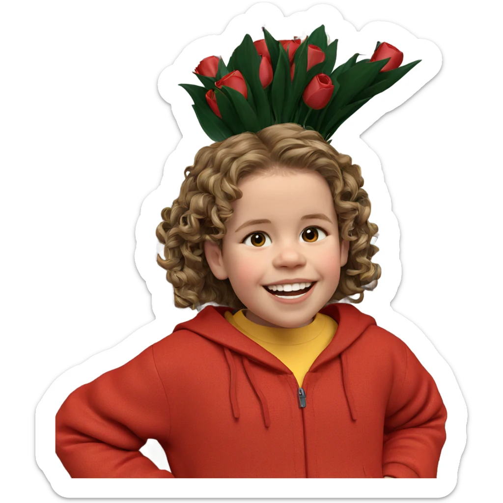 smiling girl with flowers sticker