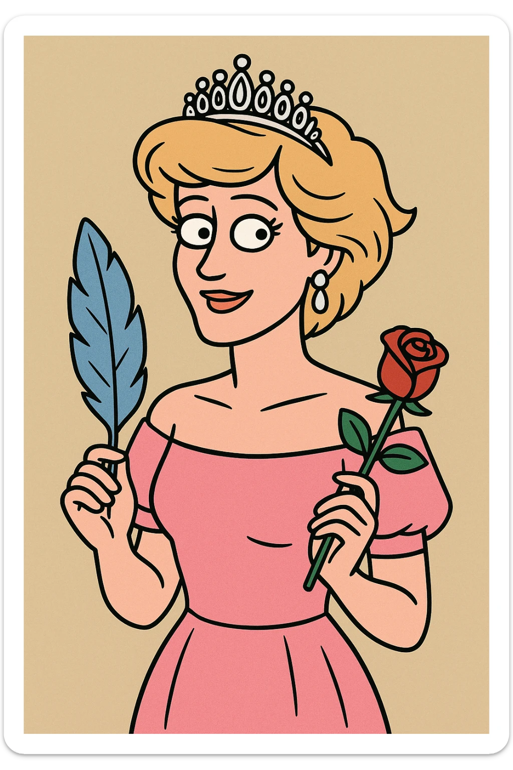 Princess Diana pink dress a red rose a holding blue feather  sticker