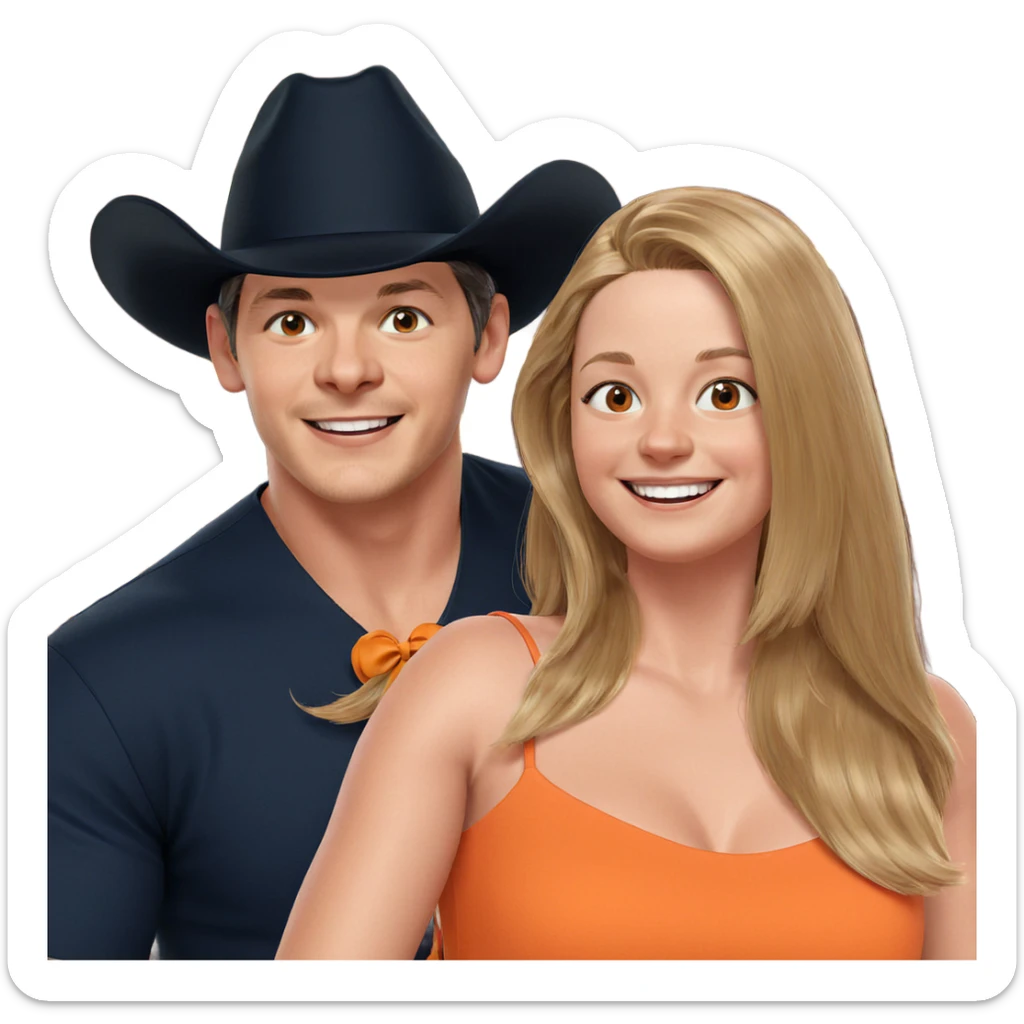 happy duo in orange dress sticker