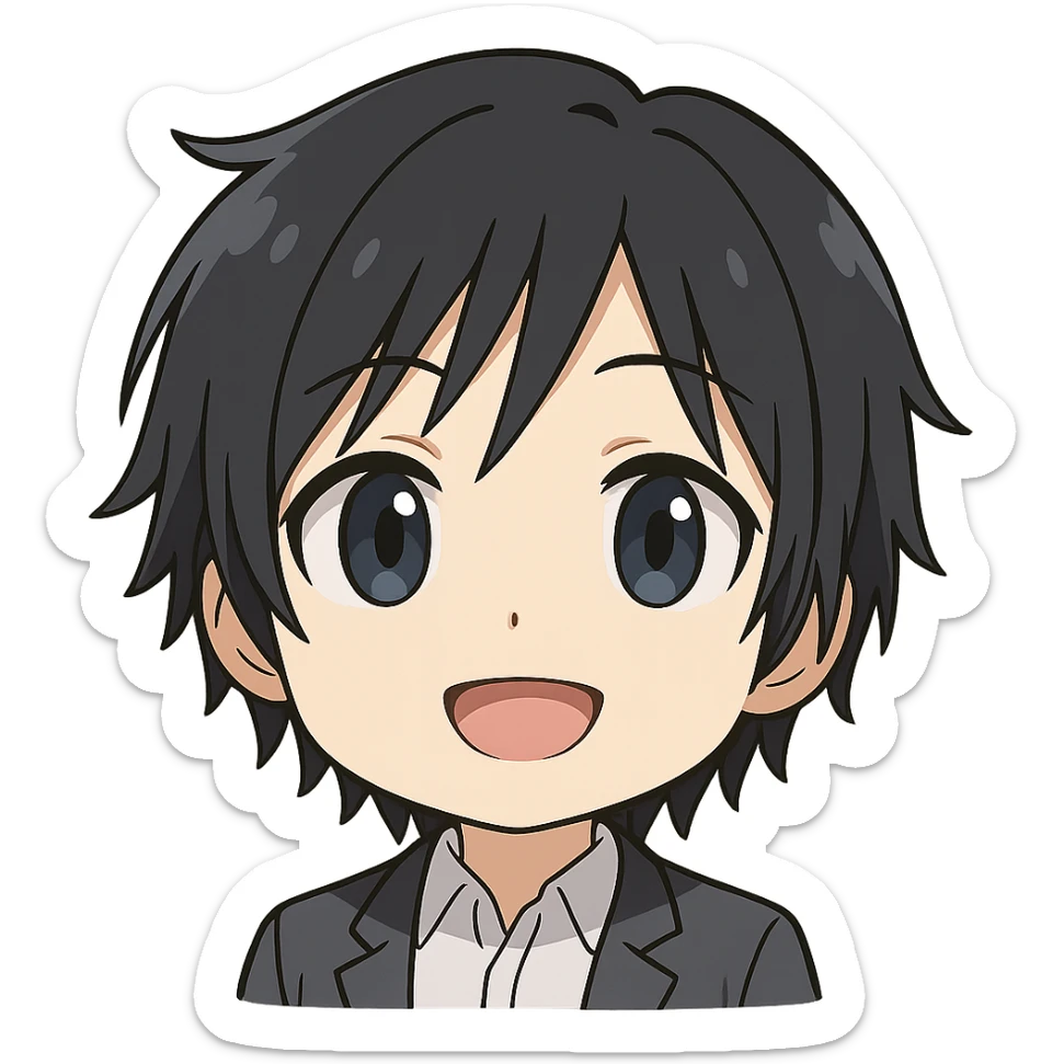 chibi anime style emoji combining Hiro from 'Darling in the Franxx', Miyamura from 'Horimiya', and Kanata Asai from 'Ovation Moments' sticker