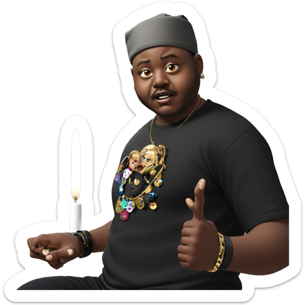 boy in black shirt with jewelry sticker