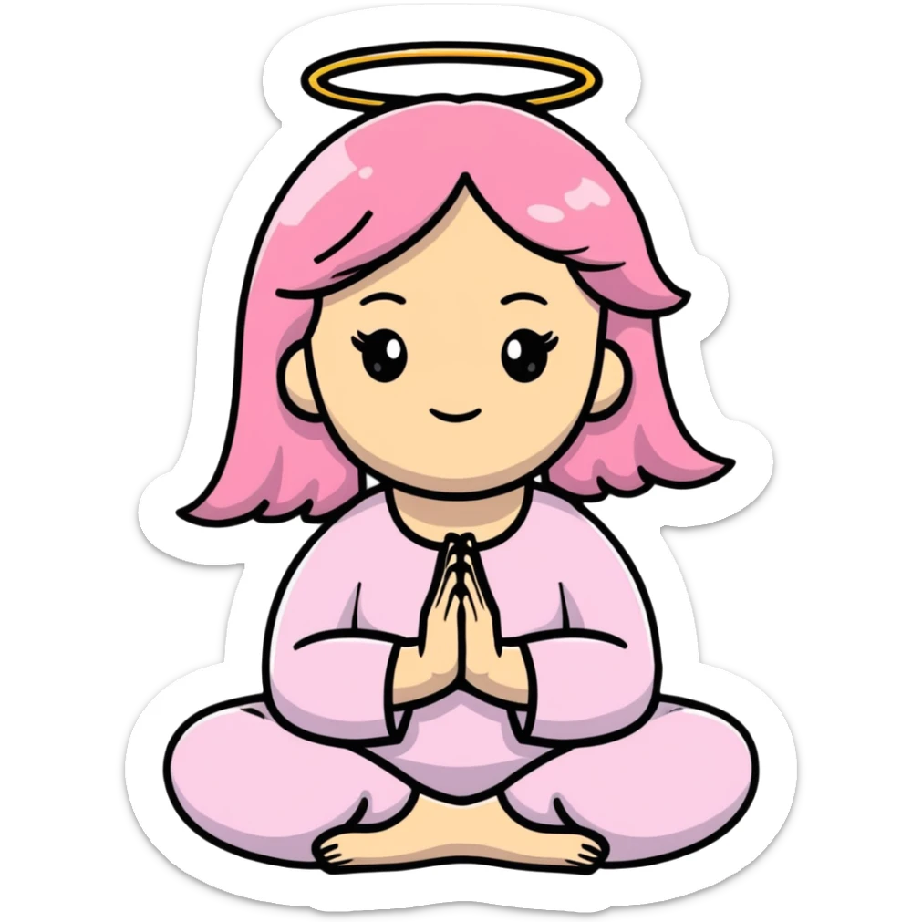 blonde angel woman with long hair meditating with pink hair clips sticker