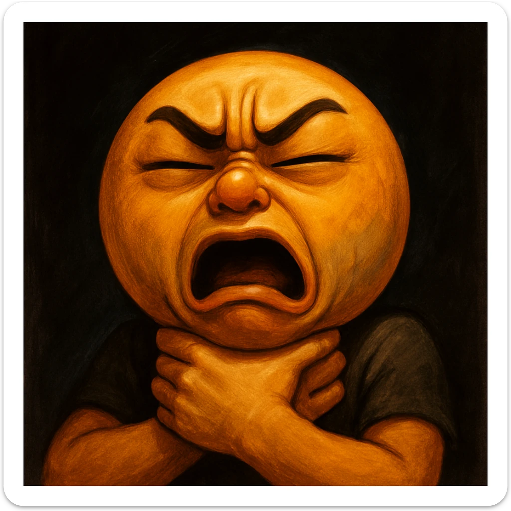 person choking themselves out, dramatic, hands tight around neck emoji sticker