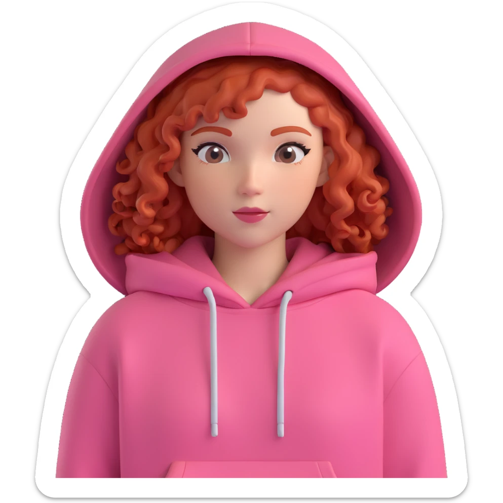 a girl with red curls and a pink hoodie sticker