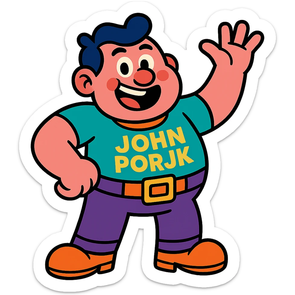 playful and expressive character named John Porjk in vibrant toon style sticker