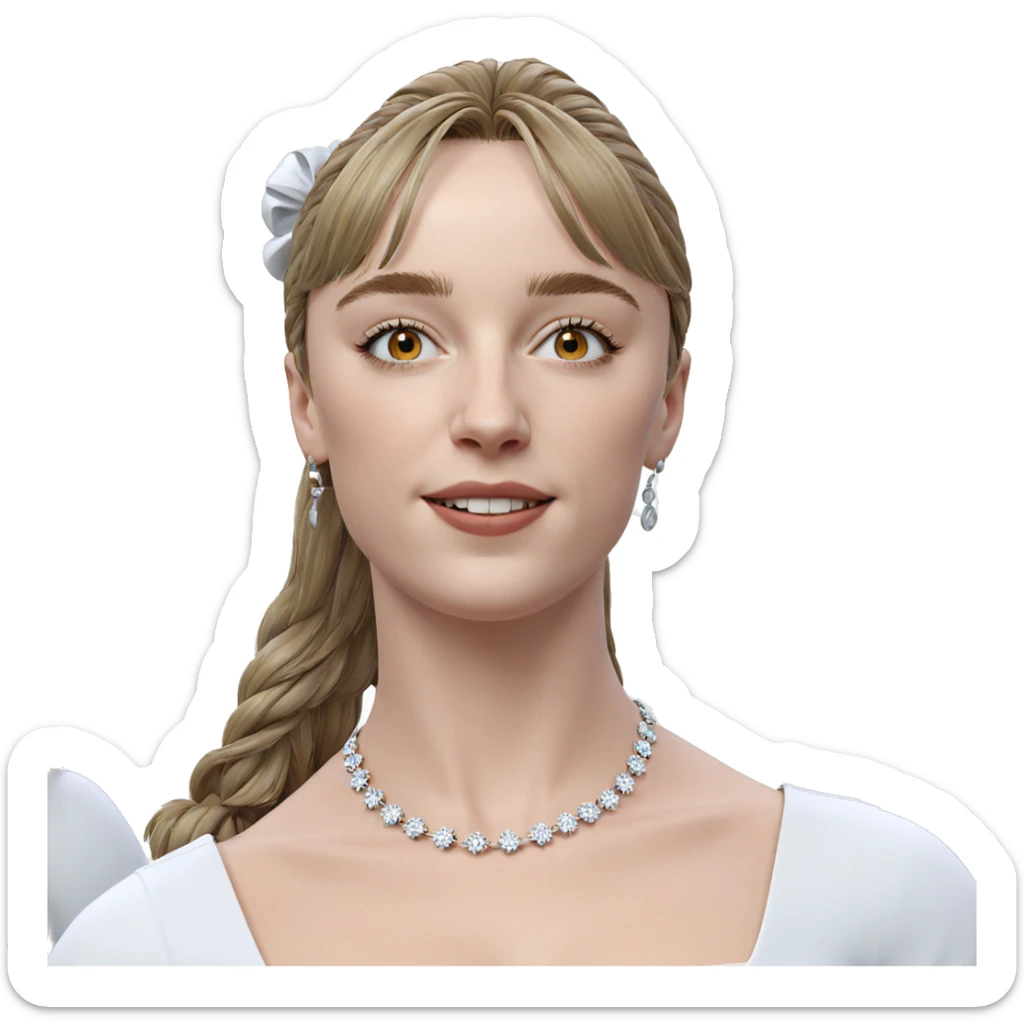 smiling girl in white dress sticker