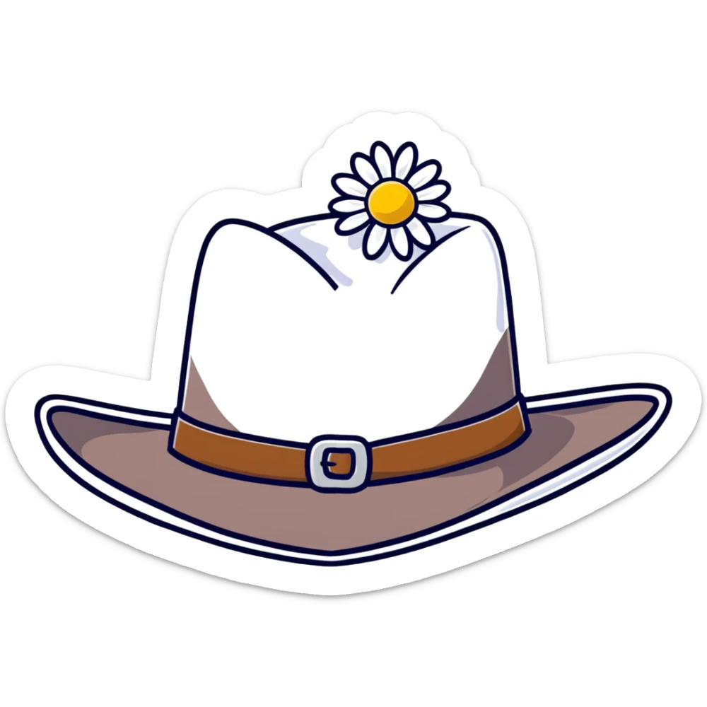 Black leather cowgirl hat with daisy flowers around the crown sticker