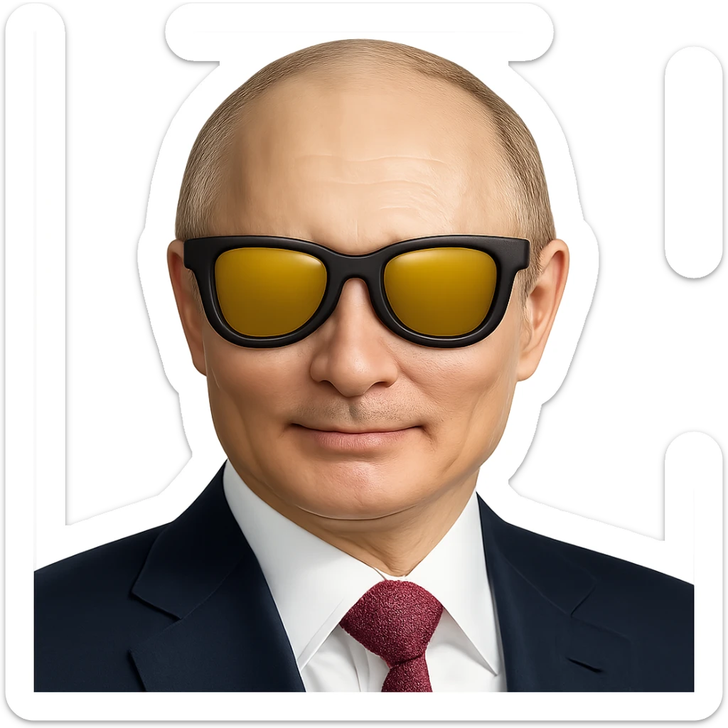 photorealistic portrait of Putin wearing cool sunglasses, emoji style, confident expression sticker