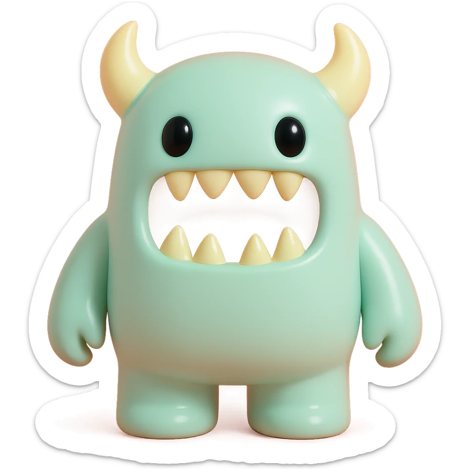 scary monster with horns and sharp teeth, detailed sticker