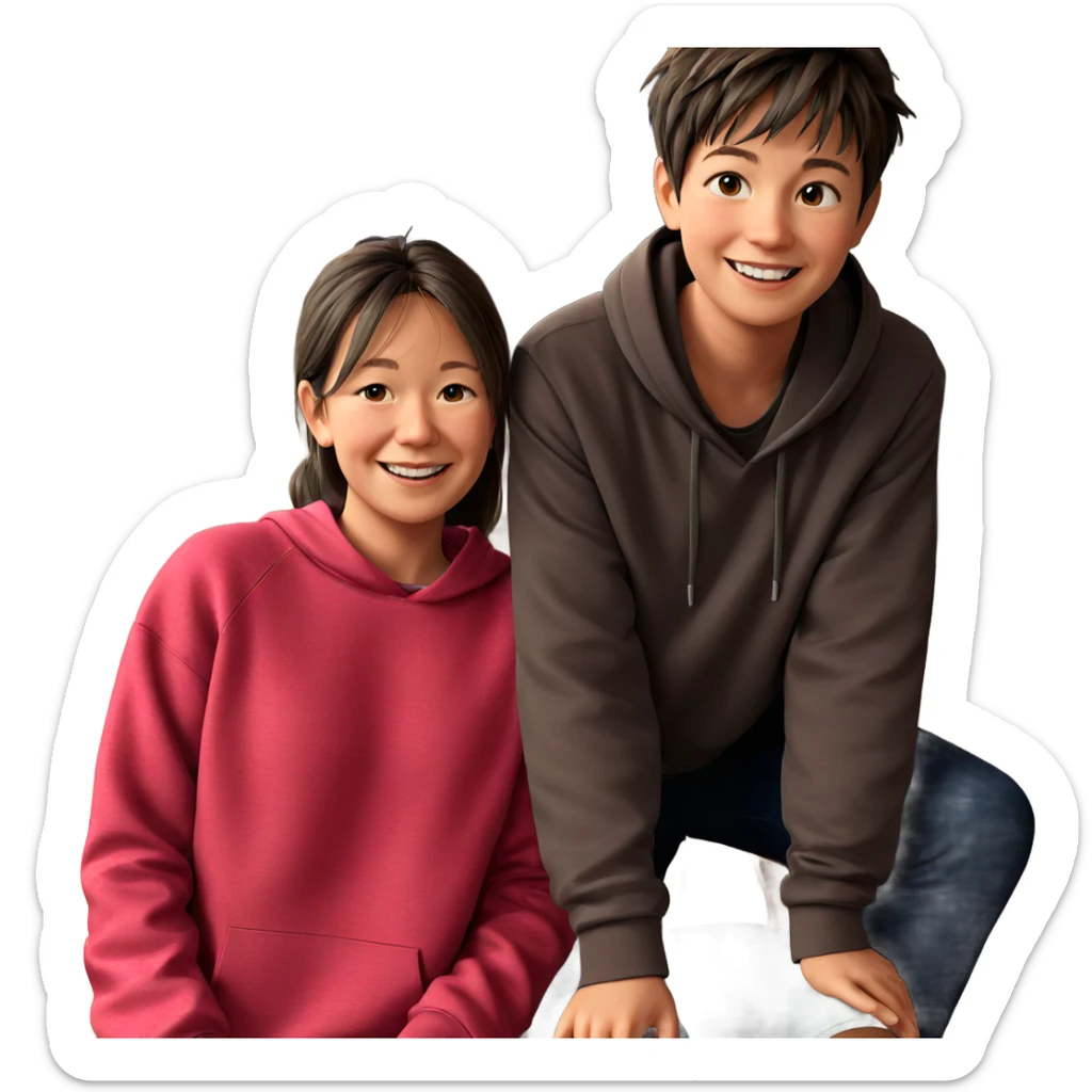 smiling girl with boys indoors sticker