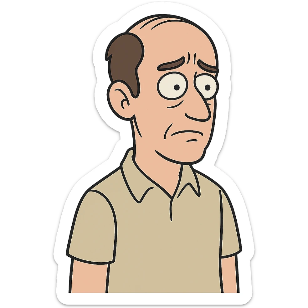 a man with thinning hair, cartoon style sticker