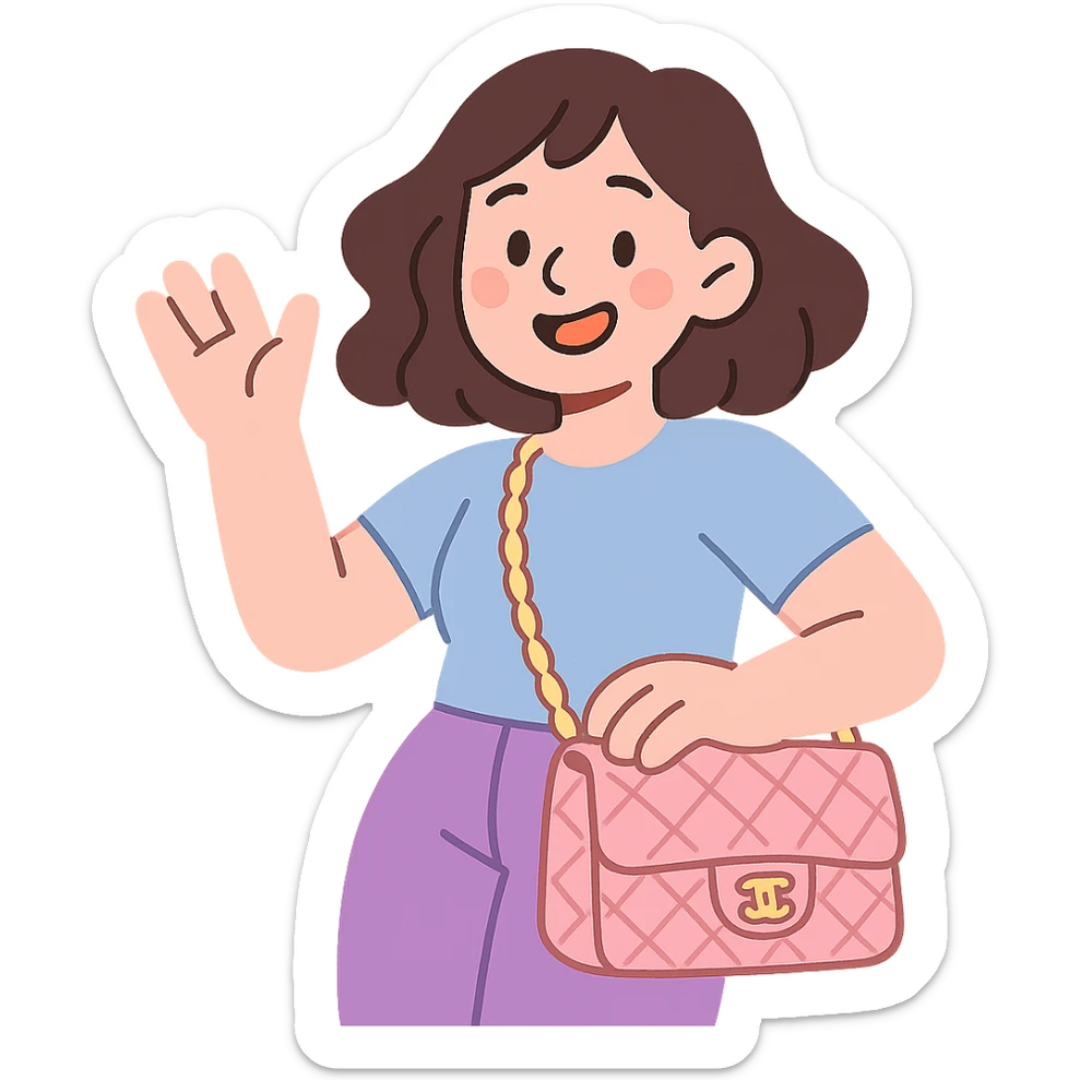 pink Chanel purse, soft colors, cute and trendy, pastel toon style sticker