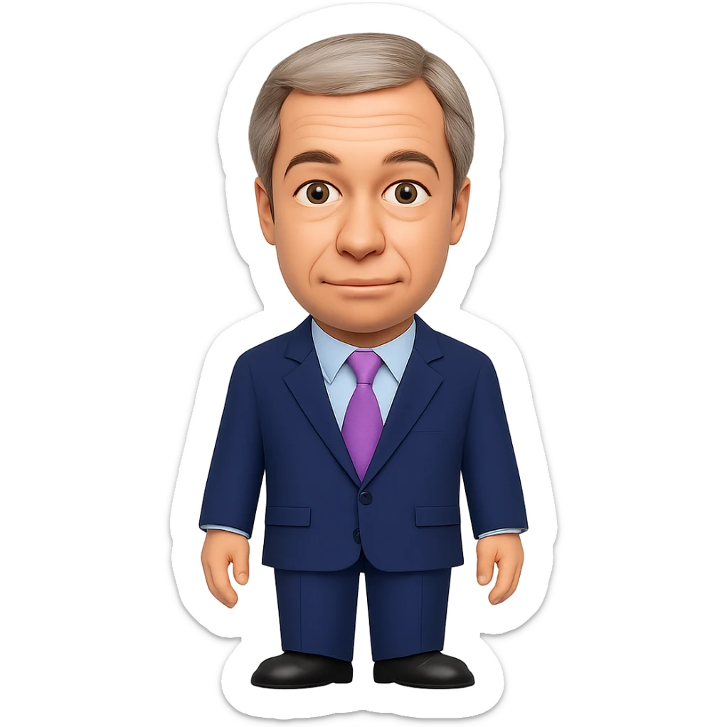 Create a full body figure of Nigel Farage headshot as an emoji with a transparent background. Maintain the style and essence of the original emoji. sticker