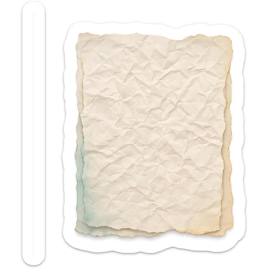 crumpled paper with layered torn edges and faded watercolor shadows, transparent background, no face, no hands, no legs, no characters sticker