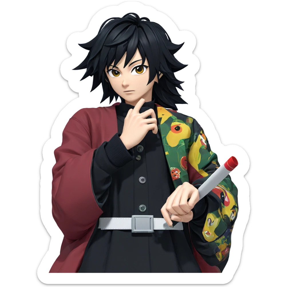 tomioka giyuu in black jacket sticker