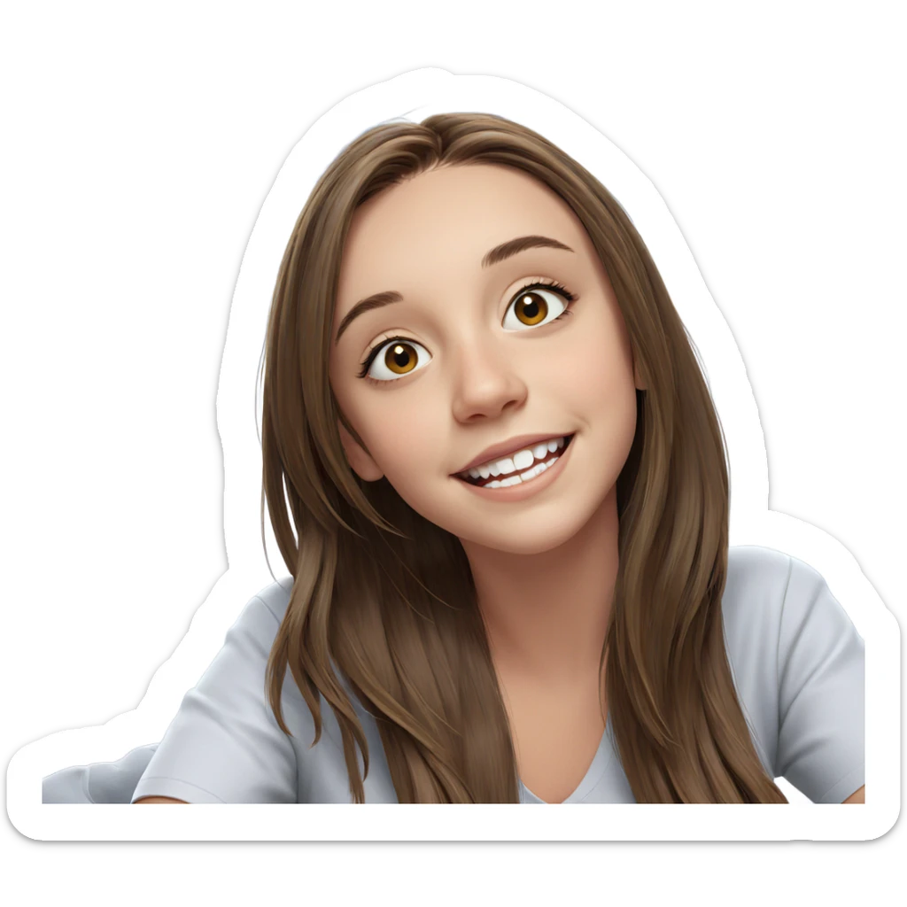 smiling girl with long brown hair sticker