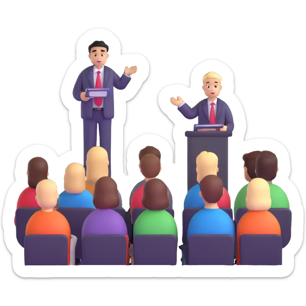 professional hair stylist giving seminar to hairdressers sticker