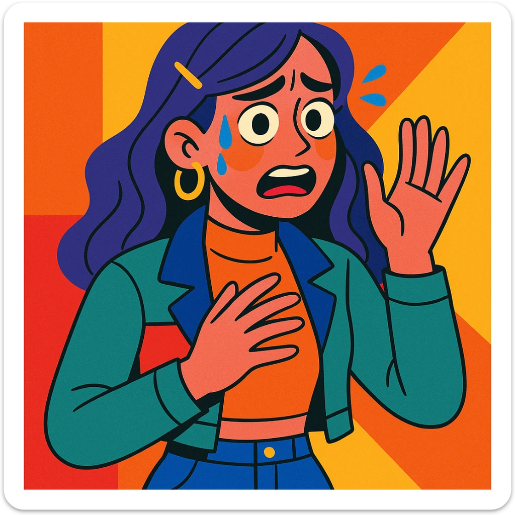 a stylish girl with anxious expressions, modern fashion, expressive face, vibrant colors sticker