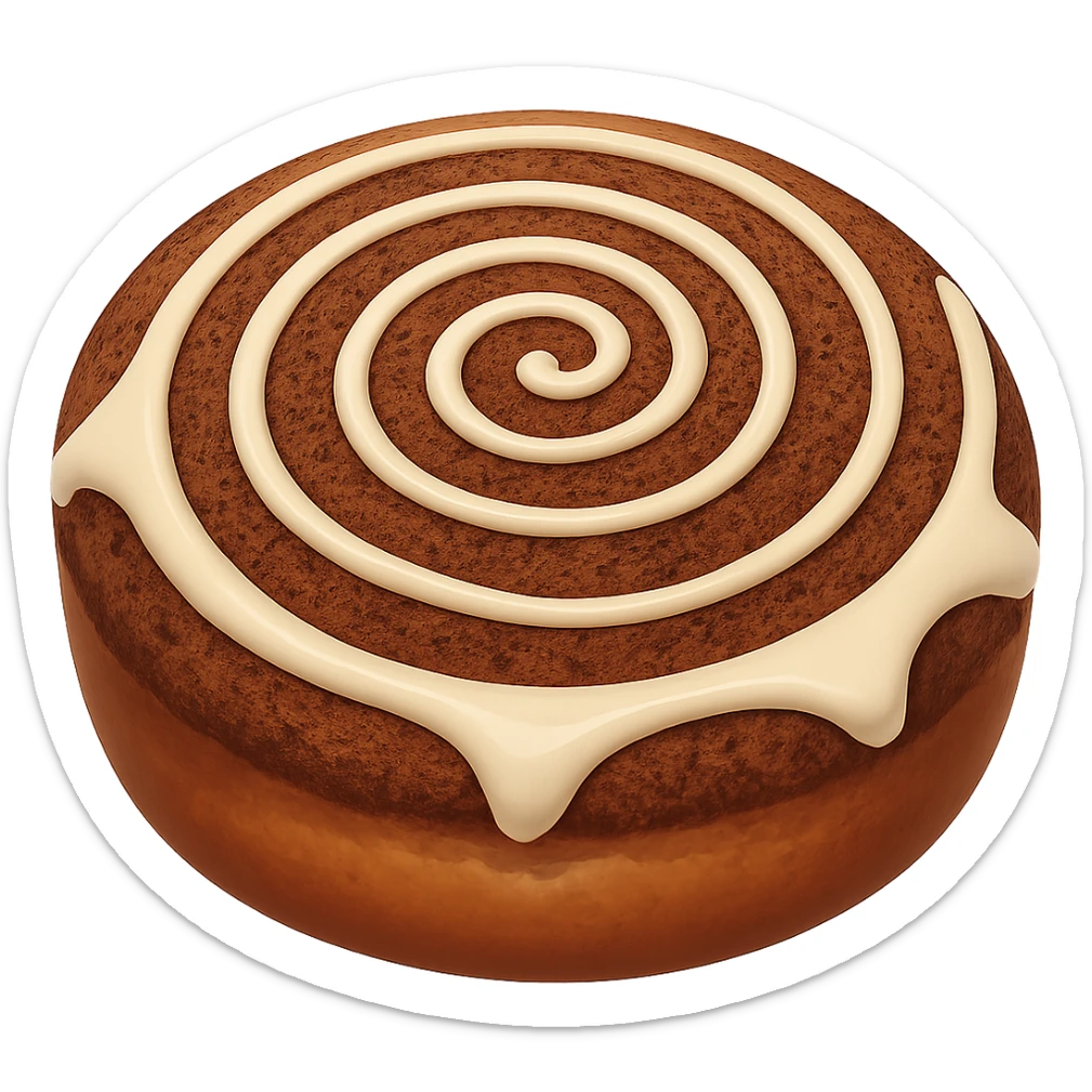 Add more cinnamon to the cinnamon roll in the style of apple emojis. Keep the emoji style and no background. sticker