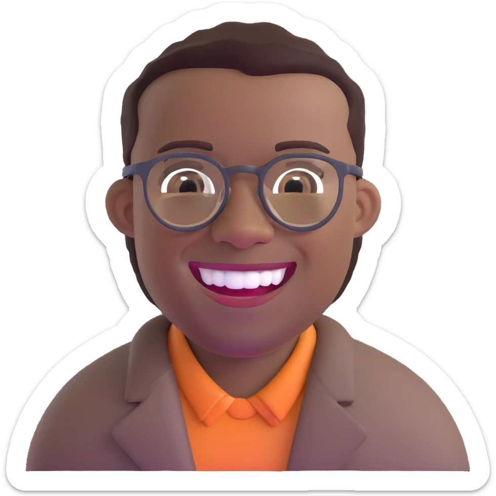 smiling black man with glasses, big teeth, standard male haircut, rural farmer, oval face sticker