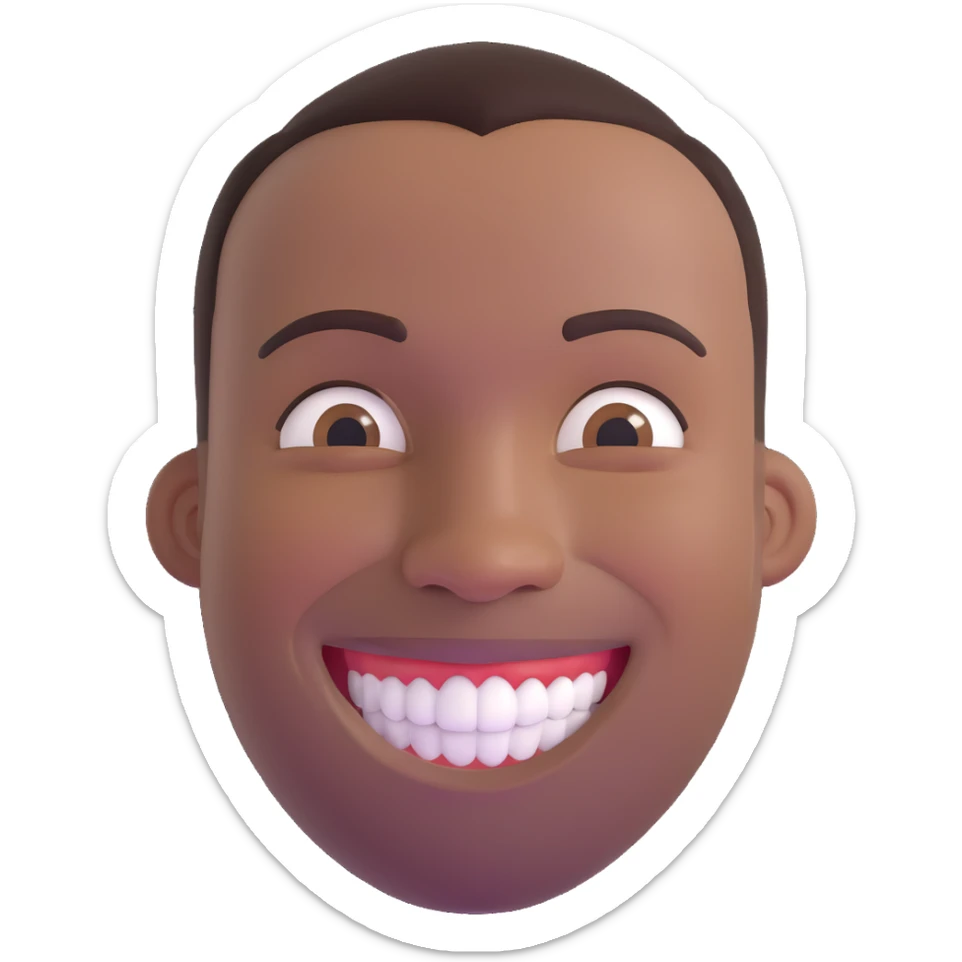smiling black man with big teeth, standard male haircut, oval face, Rio de Janeiro theme, no glasses, carioca sticker