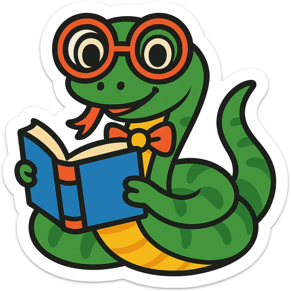 Add a colorful bow tie to the cute snake with big glasses, keep the background transparent. sticker