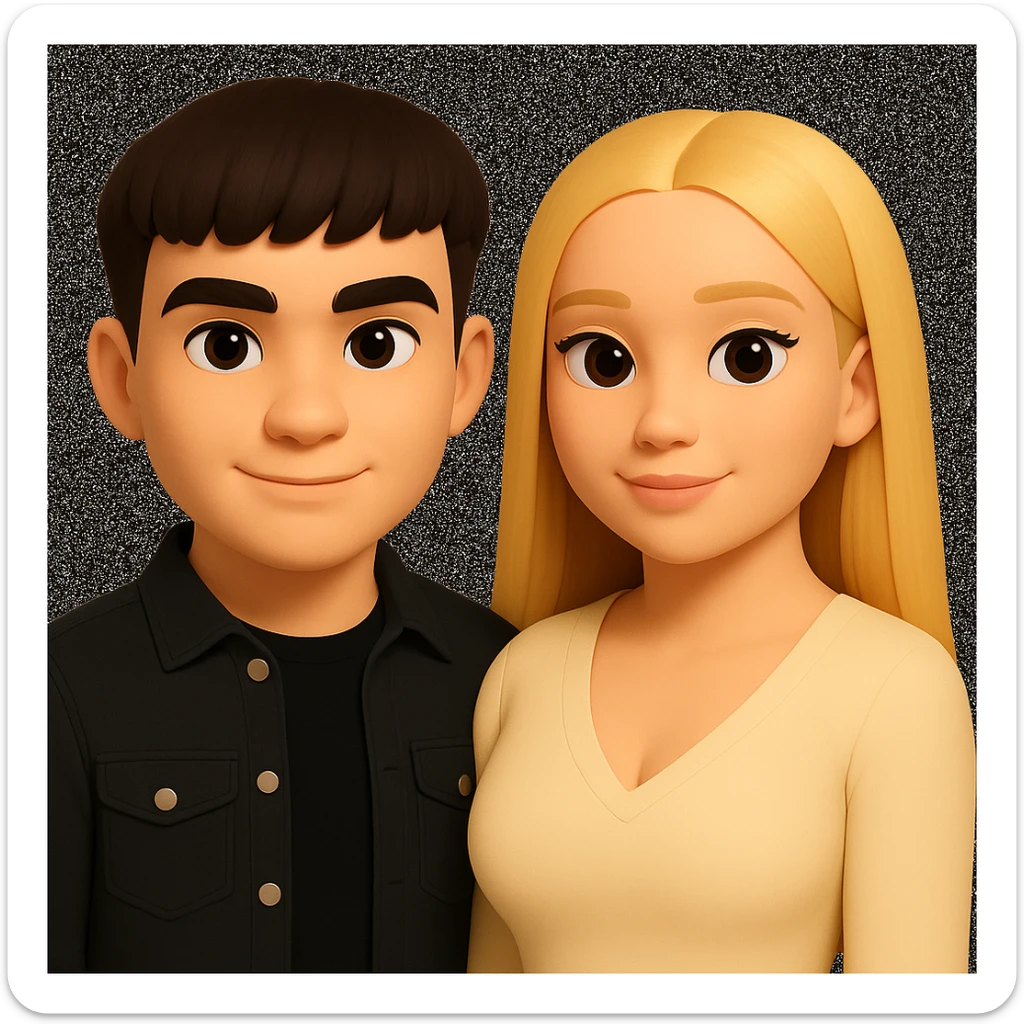 Slightly increase the volume of the upper body of the girl, slightly turn her to face forward, and make the skin color uniform. Maintain the cartoonish 3D style as in the reference image. sticker