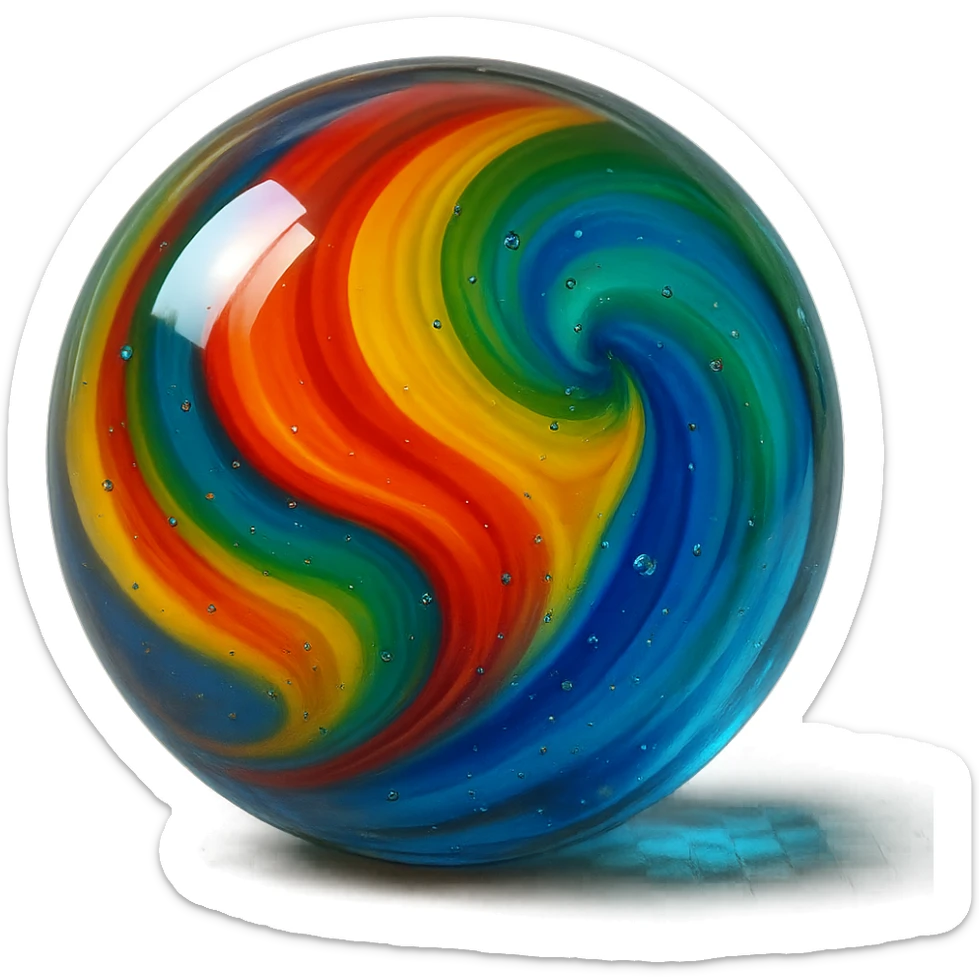 a single colorful marble, shiny and round, detailed, vibrant colors, realistic lighting sticker