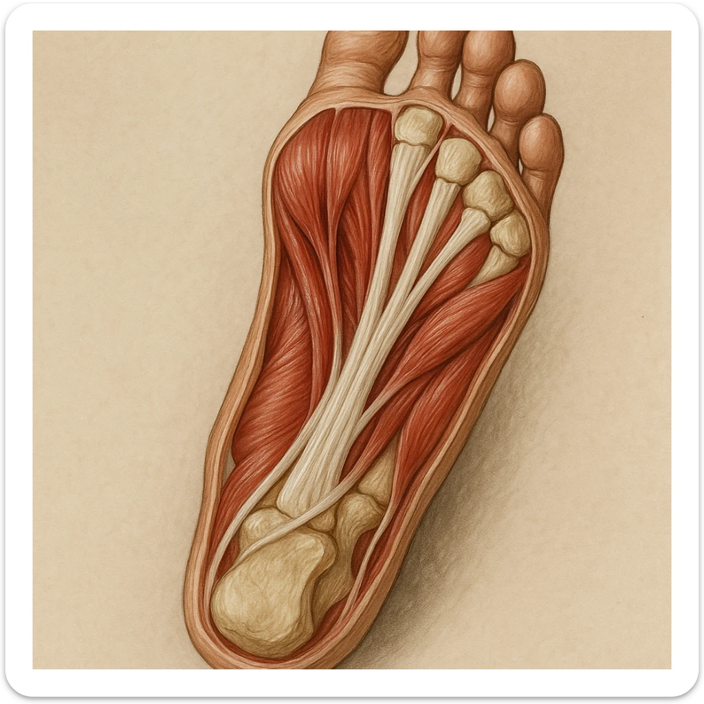 realistic anatomical section of the sole of a human foot showing muscles, tendons, and bones sticker