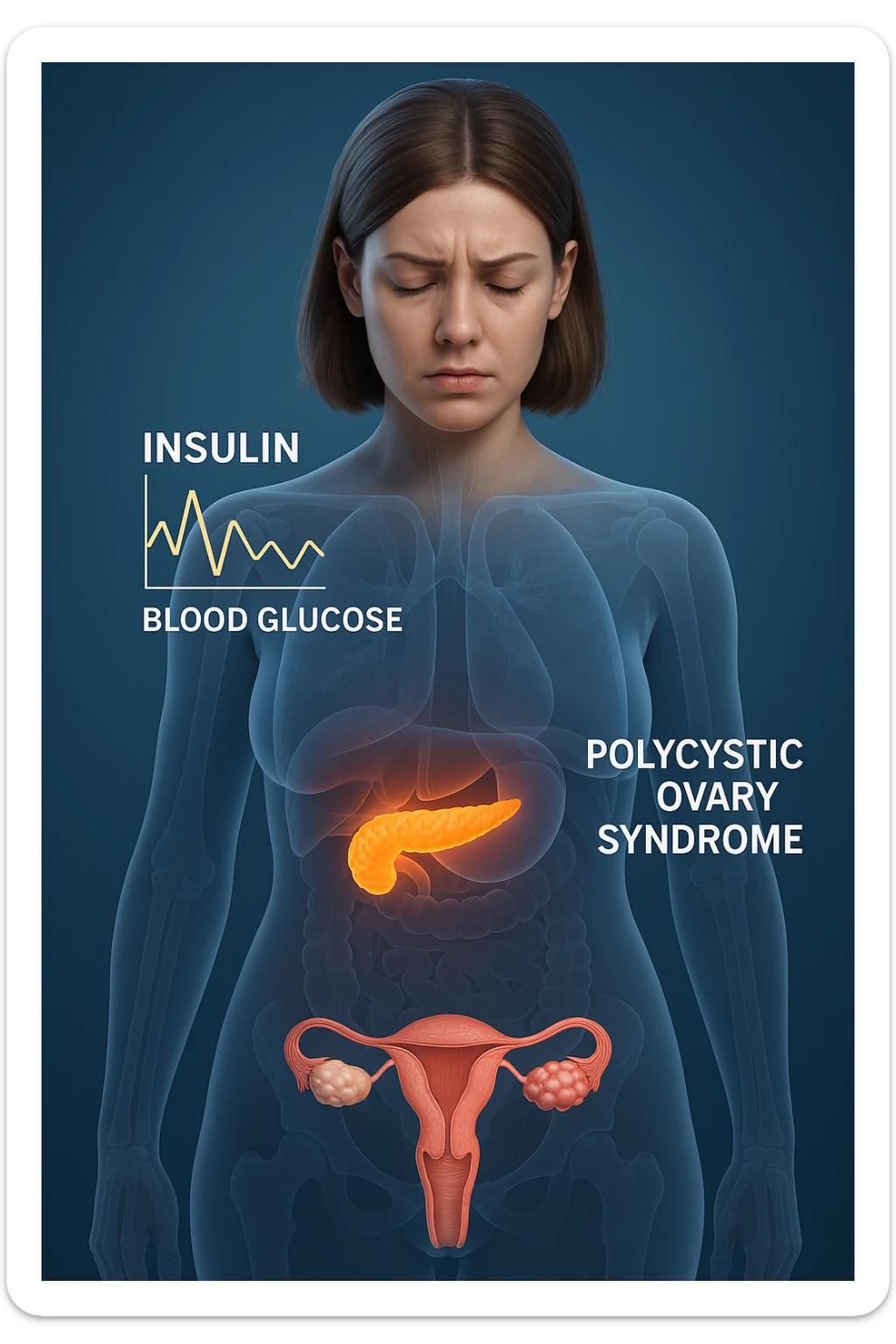 Donna con insulina fuori controllo  in 3D immagine medica donna pcos sticker