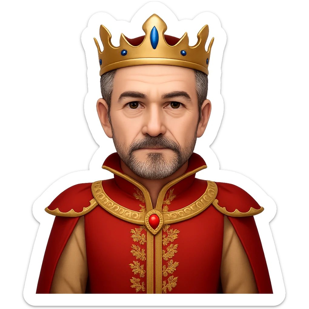 Make the prince look older with mature facial features in the style of emoji. Keep the background transparent. sticker